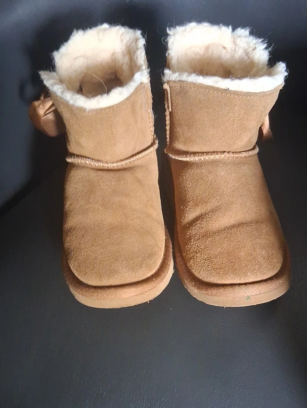 BearPaw Kids Chestnut Suede Shearling Boots with Bow